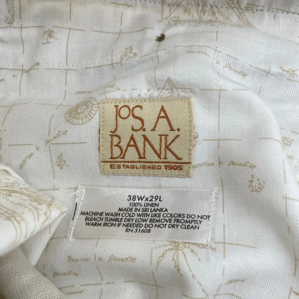 Jos. A. Bank Linen Pants Mens 38x29 Beige Flat Front Straight Leg Casual Summer